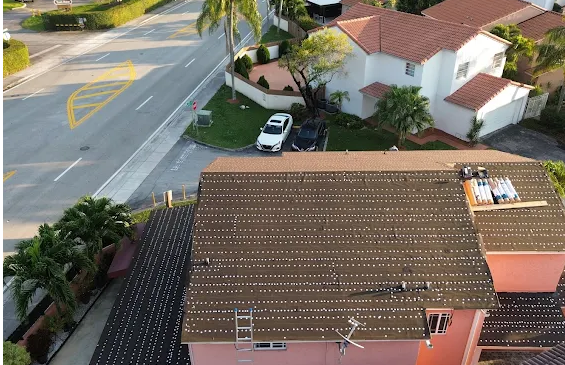 Roof replacement in Homestead FL showing roof underlayment installation